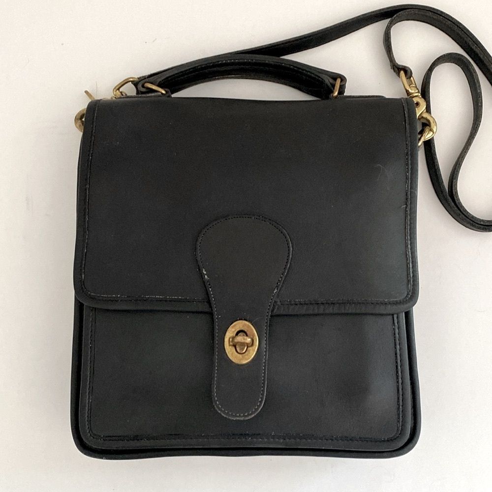 Vintage Coach #5130 Station Bag Black Leather 2way Shoulder Bag